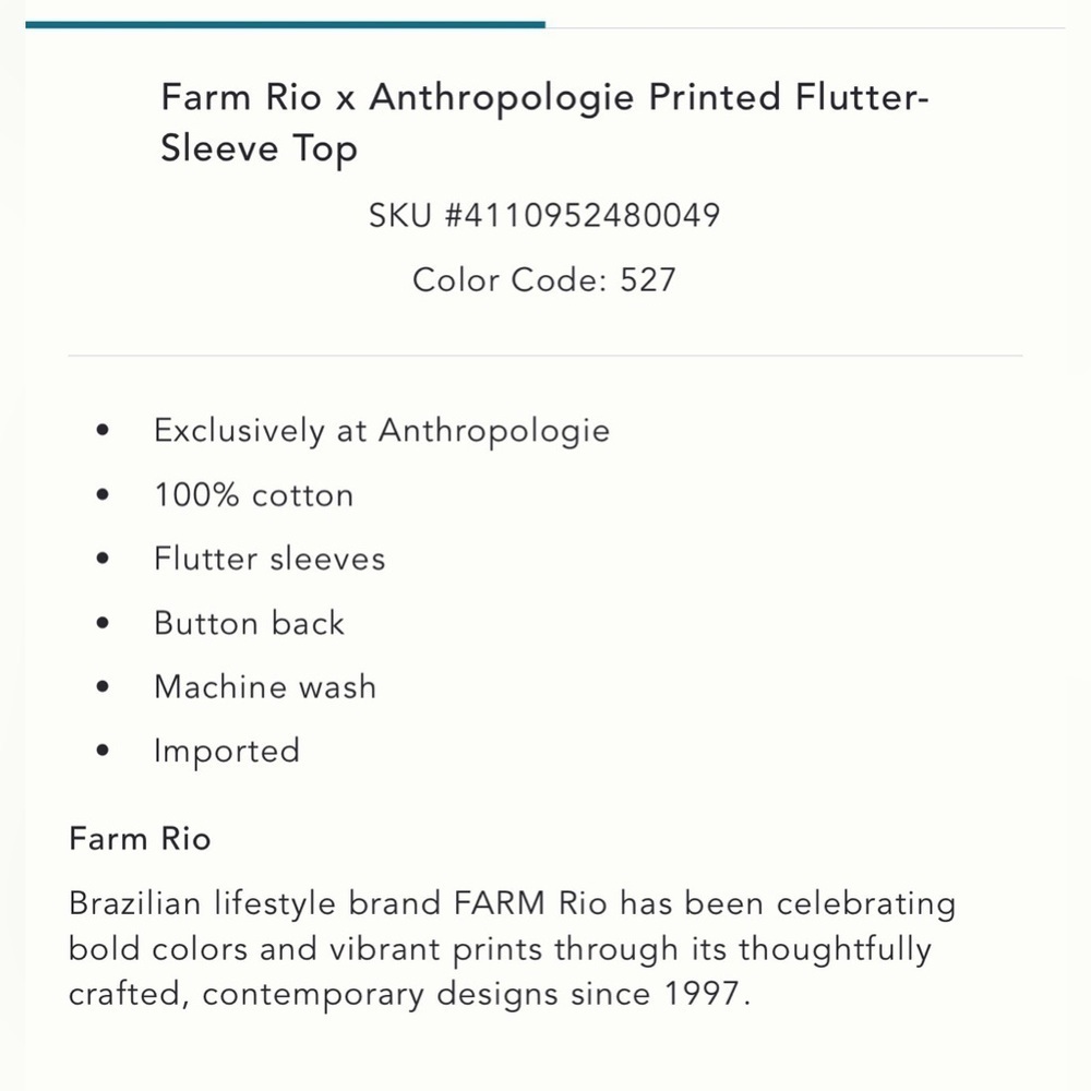 NWT new small Anthropologie x farm Rio printed flutter sleeve top black white - Picture 4 of 16